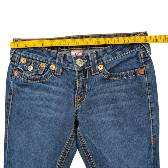 Vtg True Religion Rainbow Joey Flare Jeans Womens Blue Low Rise Big T Size 29 - Picture 7 of 11